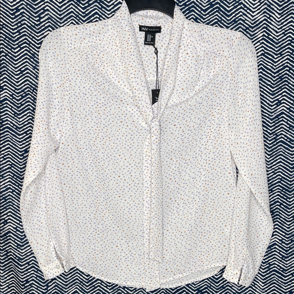 Jones New York Women's White and Gold Speckled Blouse